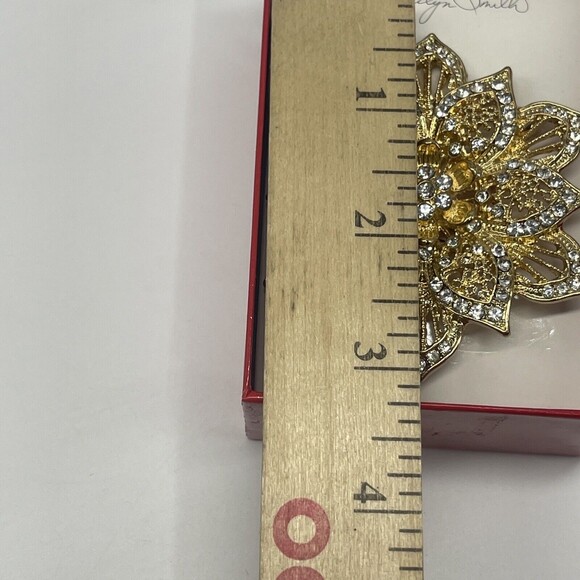 Jaclyn Smith Gold Tone Rhinestone Large Flower Brooch - Picture 4 of 8